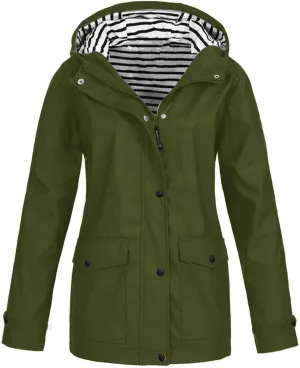 CRNTCEM Women's Outdoor Waterproof Jacket Lightweight Hooded Hiking Climbing Rain Jackets Active Outdoor Windbreaker Raincoat