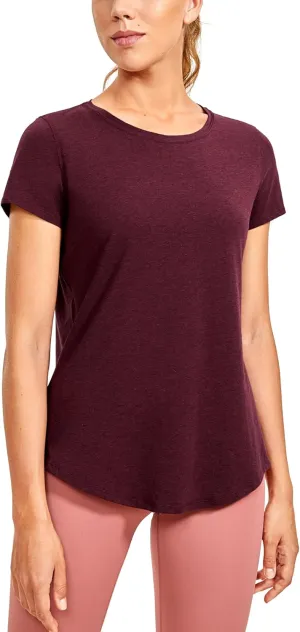 CRZ YOGA Pima Cotton Womens Short Sleeve Shirt Loose Casual Yoga T-Shirt Athletic Workout Tops