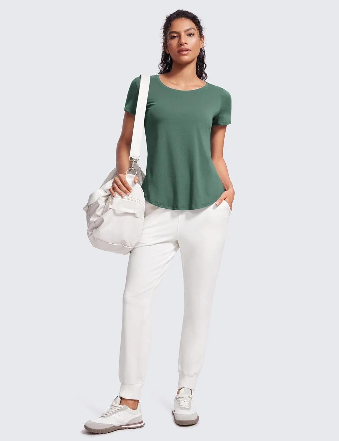 CRZ YOGA Pima Cotton Womens Short Sleeve Shirt Loose Casual Yoga T-Shirt Athletic Workout Tops