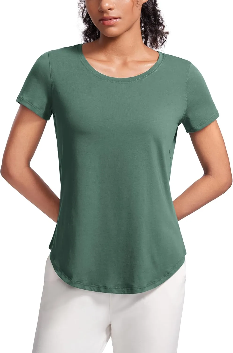 CRZ YOGA Pima Cotton Womens Short Sleeve Shirt Loose Casual Yoga T-Shirt Athletic Workout Tops