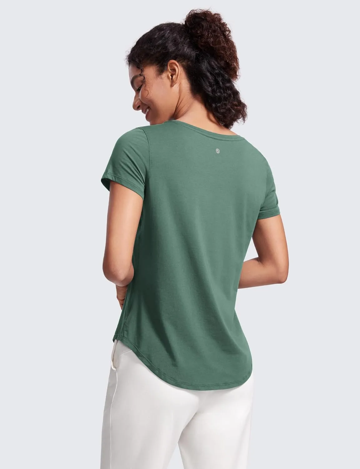 CRZ YOGA Pima Cotton Womens Short Sleeve Shirt Loose Casual Yoga T-Shirt Athletic Workout Tops