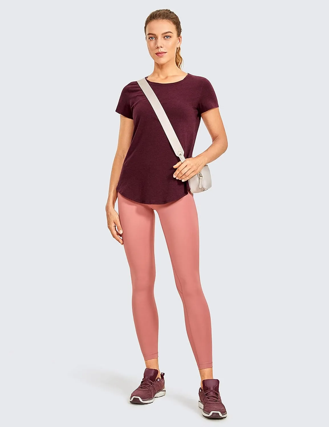 CRZ YOGA Pima Cotton Womens Short Sleeve Shirt Loose Casual Yoga T-Shirt Athletic Workout Tops