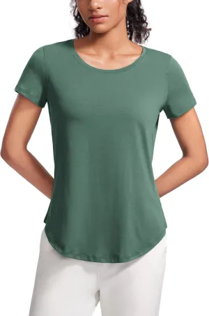 CRZ YOGA Pima Cotton Womens Short Sleeve Shirt Loose Casual Yoga T-Shirt Athletic Workout Tops
