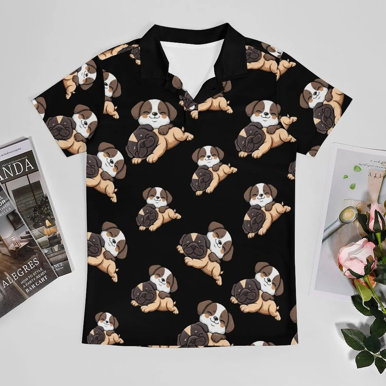 Cute Pug Puppy Dogs Men's Polo Shirt Short Sleeve Casual Athletic Quick Dry Golf T-Shirts