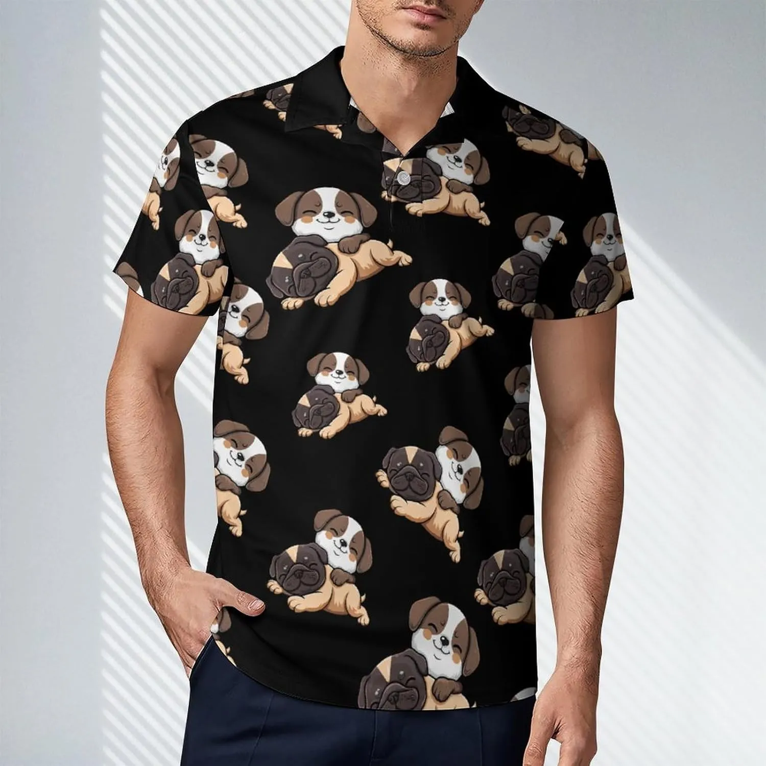 Cute Pug Puppy Dogs Men's Polo Shirt Short Sleeve Casual Athletic Quick Dry Golf T-Shirts