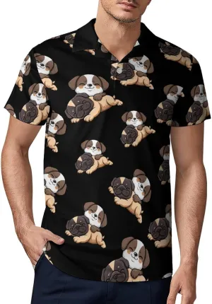Cute Pug Puppy Dogs Men's Polo Shirt Short Sleeve Casual Athletic Quick Dry Golf T-Shirts