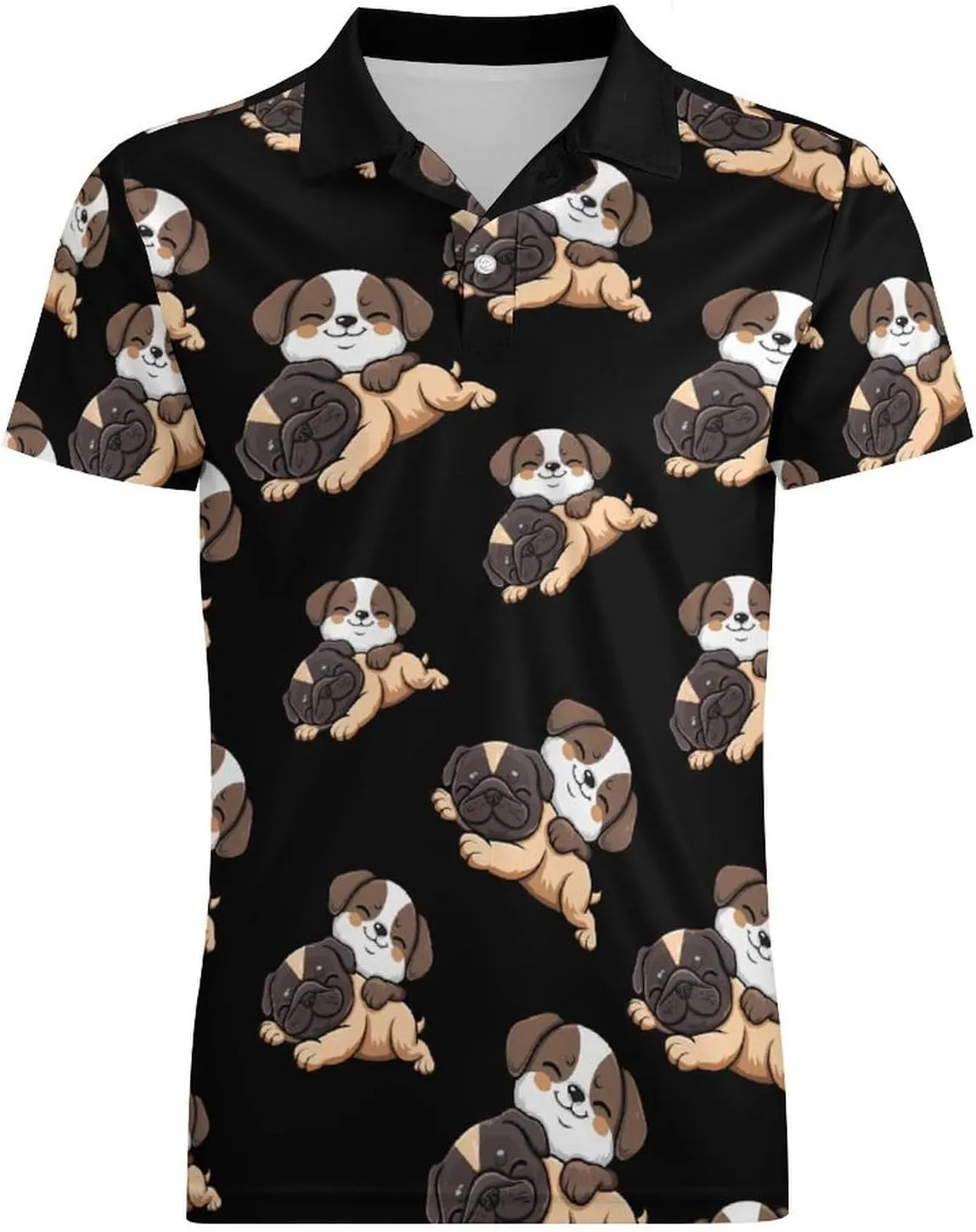 Cute Pug Puppy Dogs Men's Polo Shirt Short Sleeve Casual Athletic Quick Dry Golf T-Shirts