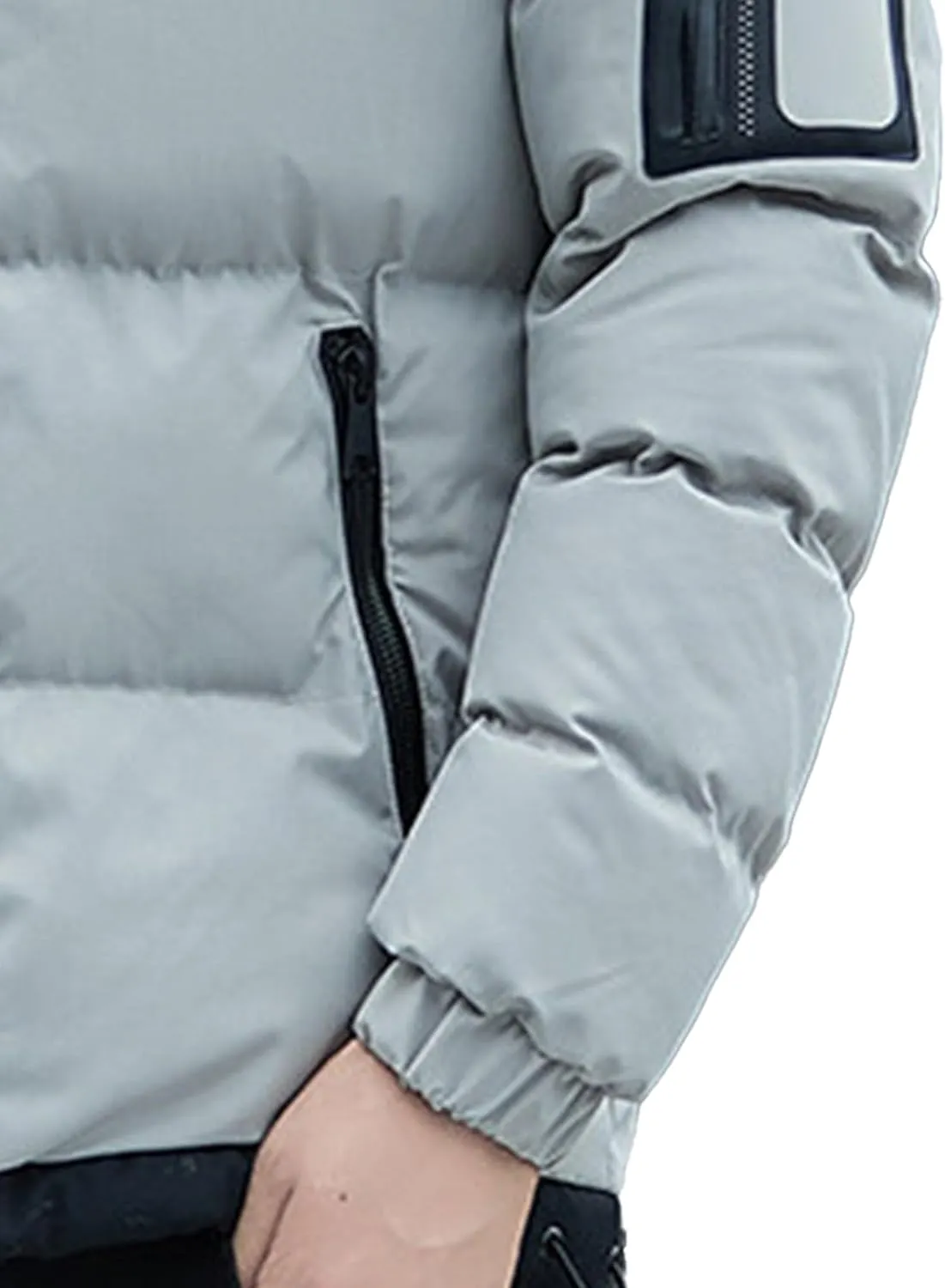 DGHM-JLMY Men's Stand Collar Zipper Winter Cargo Coat Hooded Hiking Thickened Warm Down Jacket Loose Color Block Down Coats