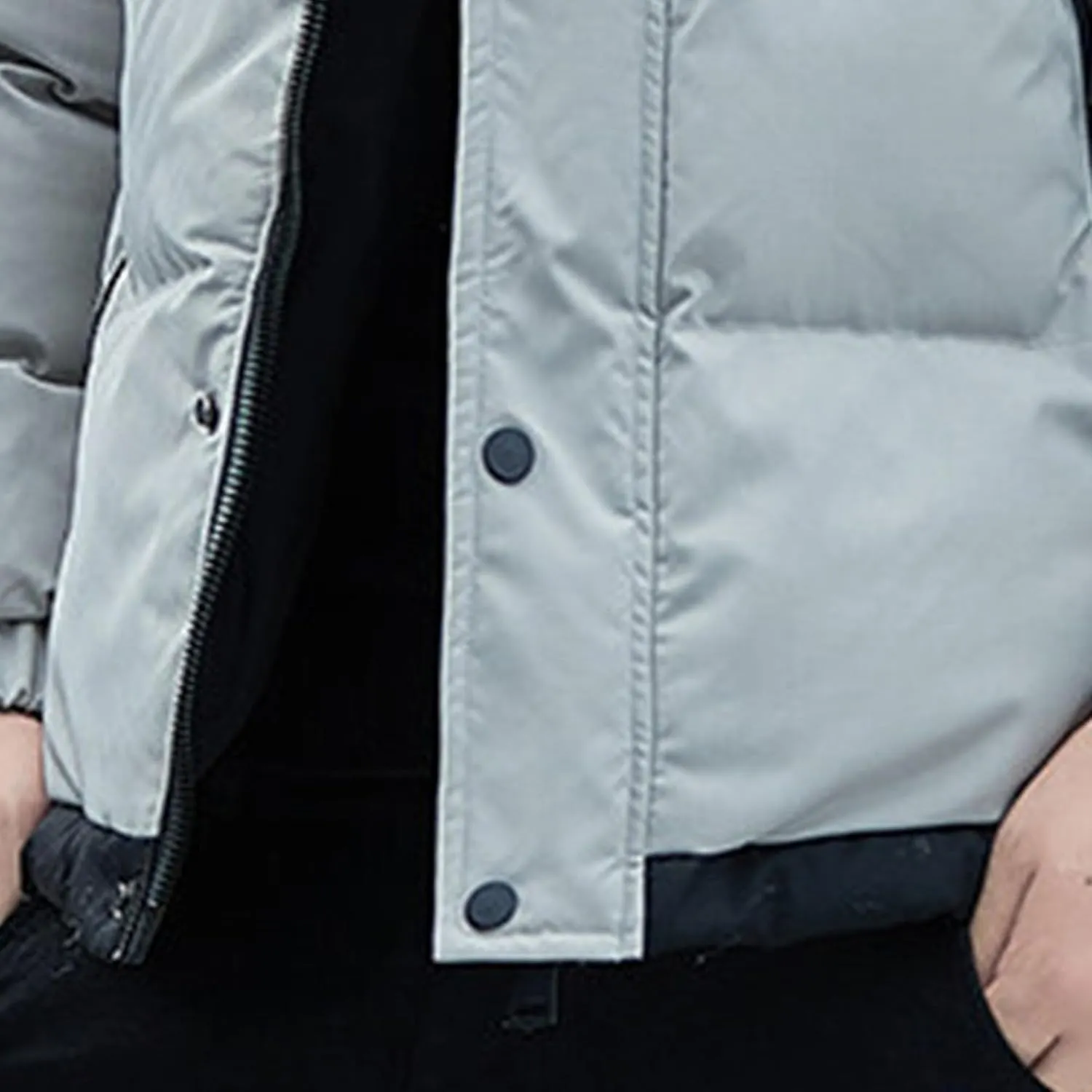 DGHM-JLMY Men's Stand Collar Zipper Winter Cargo Coat Hooded Hiking Thickened Warm Down Jacket Loose Color Block Down Coats