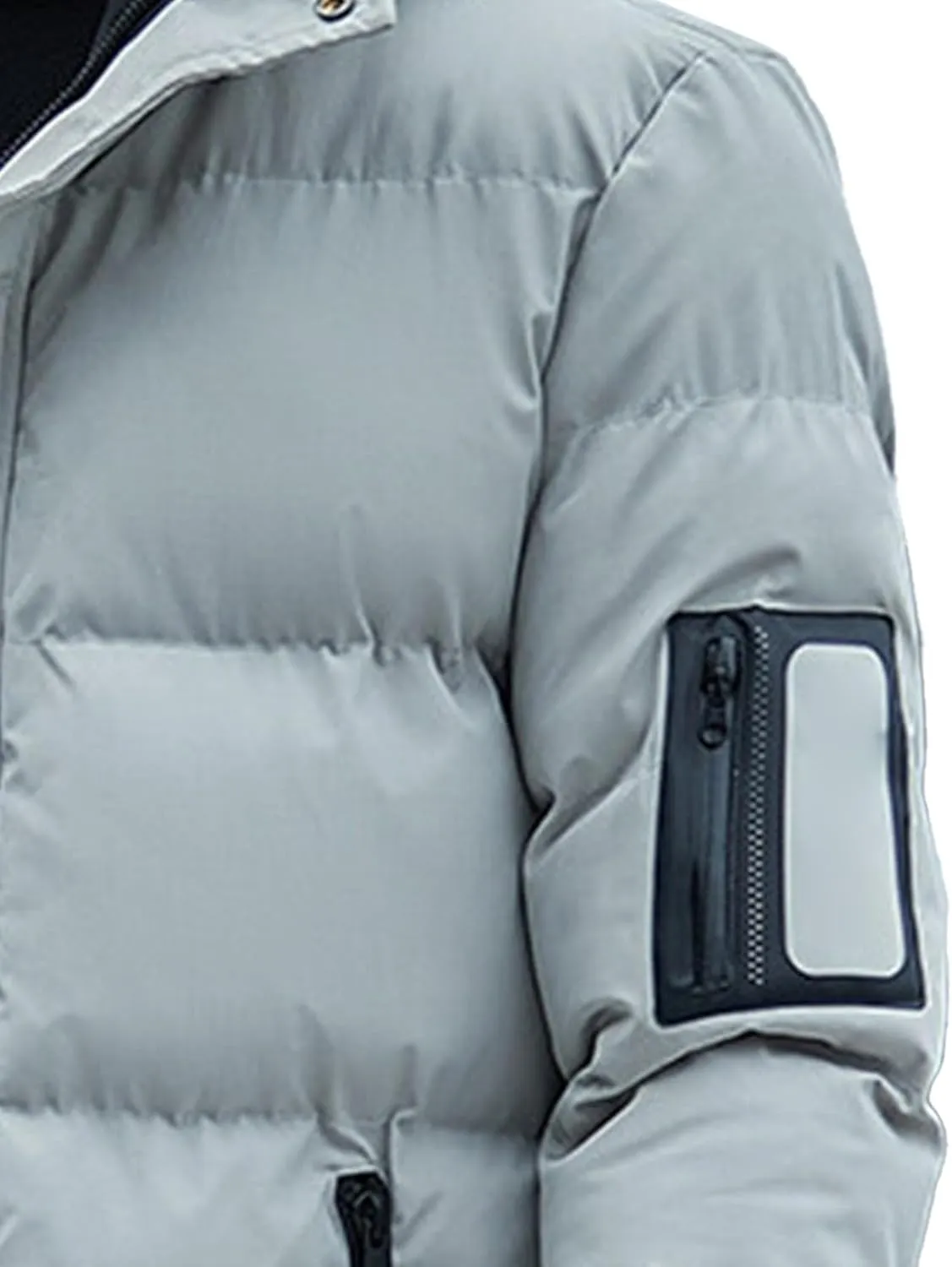 DGHM-JLMY Men's Stand Collar Zipper Winter Cargo Coat Hooded Hiking Thickened Warm Down Jacket Loose Color Block Down Coats