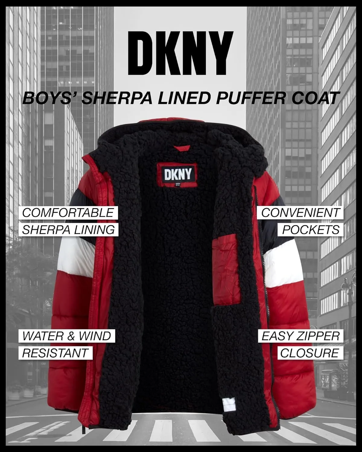DKNY Boys' Winter Jacket - Heavyweight Sherpa Lined Bubble Puffer Coat with Convenient Pockets - Jacket for Boys (Size: 4-20)