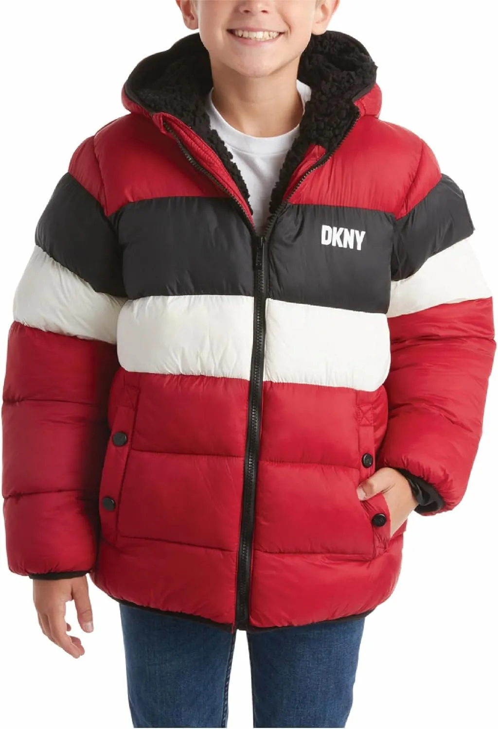 DKNY Boys' Winter Jacket - Heavyweight Sherpa Lined Bubble Puffer Coat with Convenient Pockets - Jacket for Boys (Size: 4-20)
