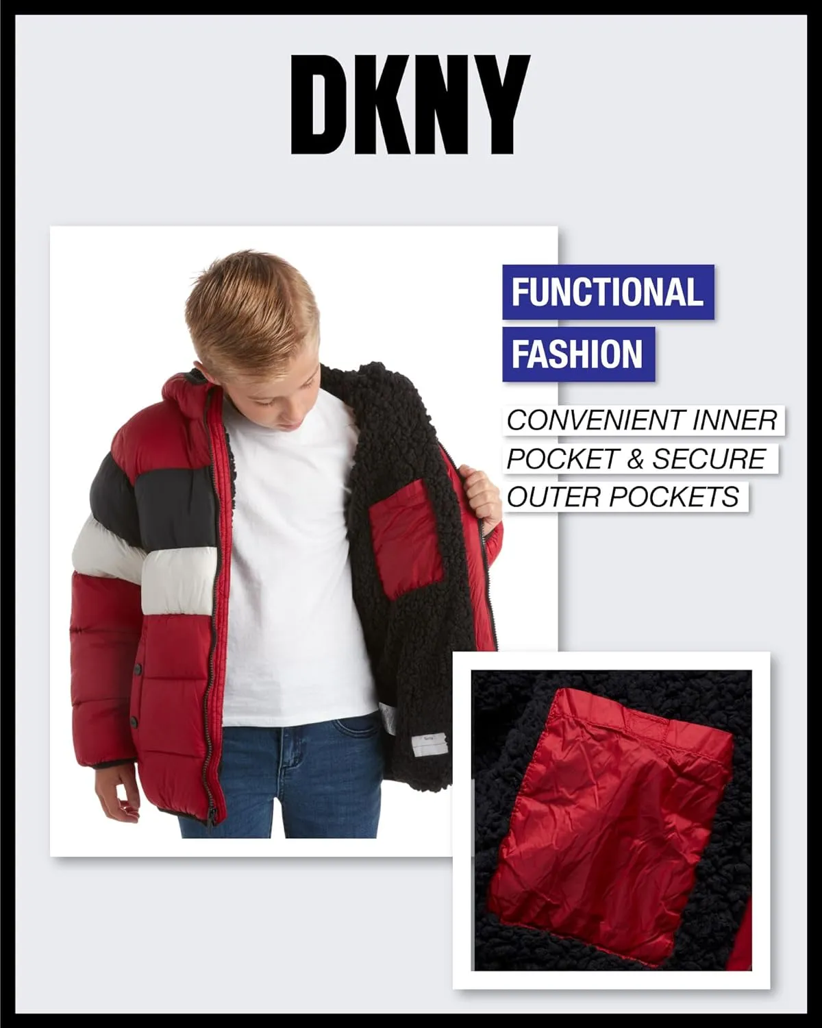 DKNY Boys' Winter Jacket - Heavyweight Sherpa Lined Bubble Puffer Coat with Convenient Pockets - Jacket for Boys (Size: 4-20)