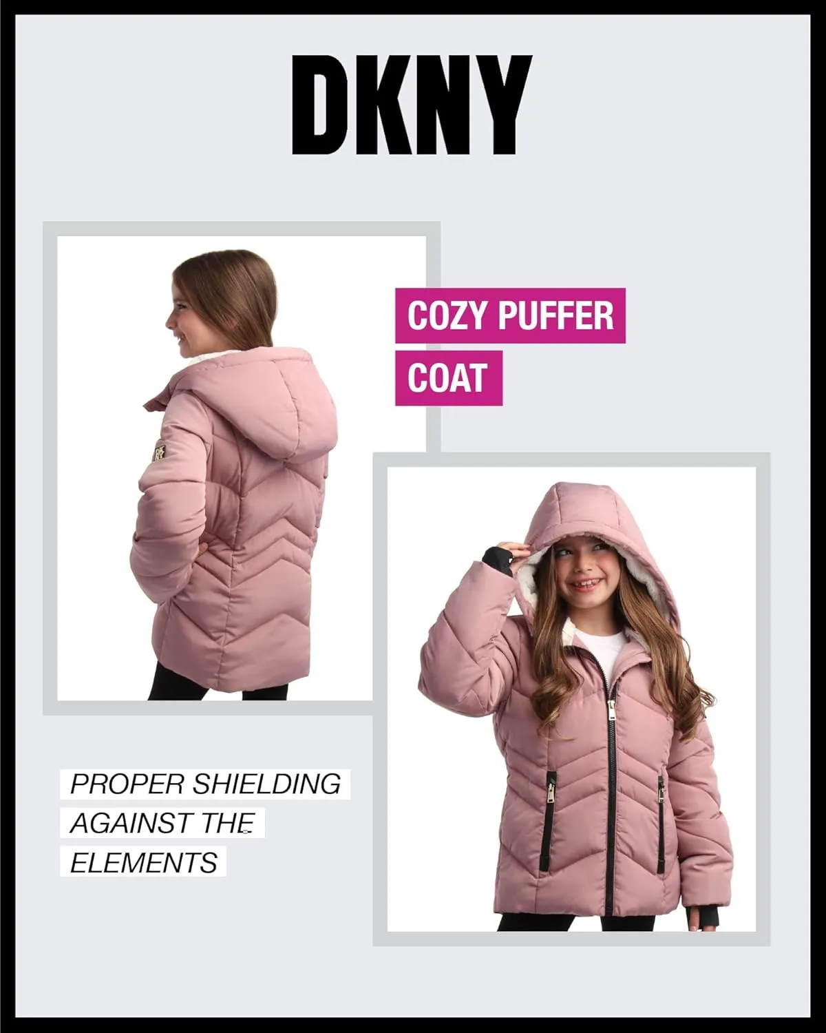 DKNY Girls' Winter Coat - Sherpa Fur Lined Heavyweight Quilted Puffer Parka - Insulated Winter Ski Jacket for Girls (4-16)