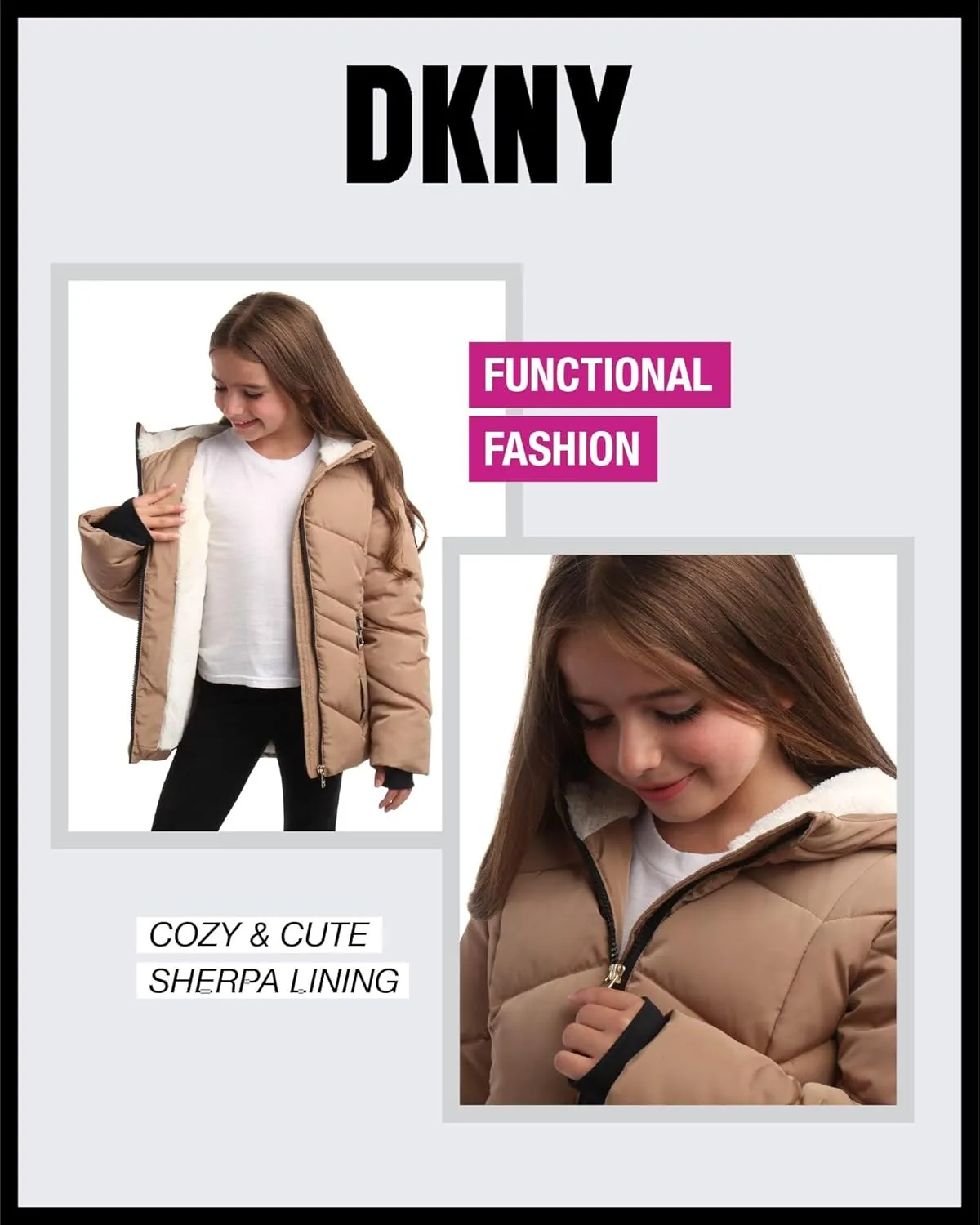 DKNY Girls' Winter Coat - Sherpa Fur Lined Heavyweight Quilted Puffer Parka - Insulated Winter Ski Jacket for Girls (4-16)