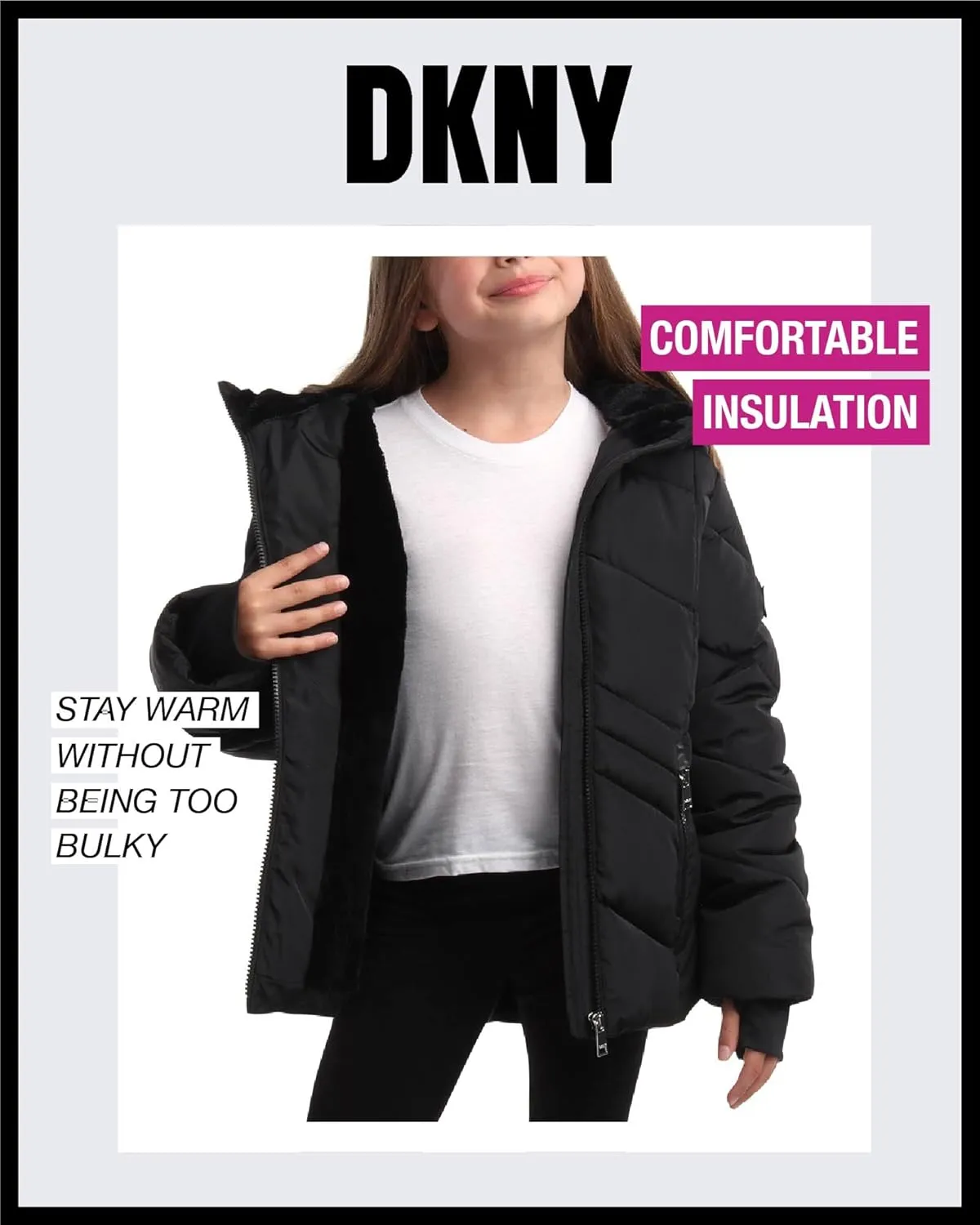 DKNY Girls' Winter Coat - Sherpa Fur Lined Heavyweight Quilted Puffer Parka - Insulated Winter Ski Jacket for Girls (4-16)