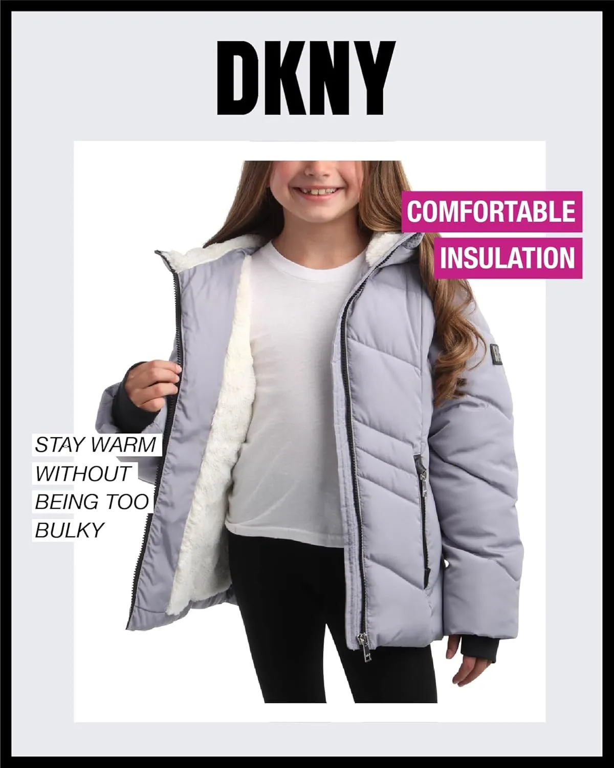 DKNY Girls' Winter Coat - Sherpa Fur Lined Heavyweight Quilted Puffer Parka - Insulated Winter Ski Jacket for Girls (4-16)
