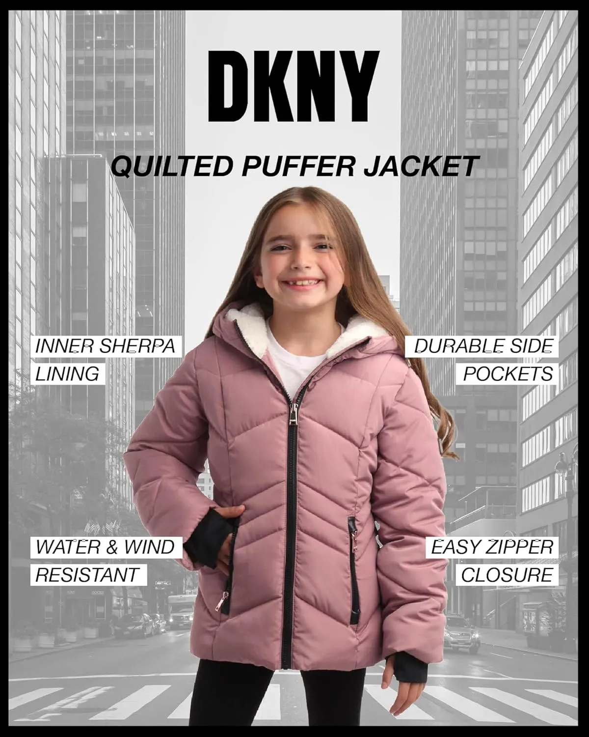 DKNY Girls' Winter Coat - Sherpa Fur Lined Heavyweight Quilted Puffer Parka - Insulated Winter Ski Jacket for Girls (4-16)