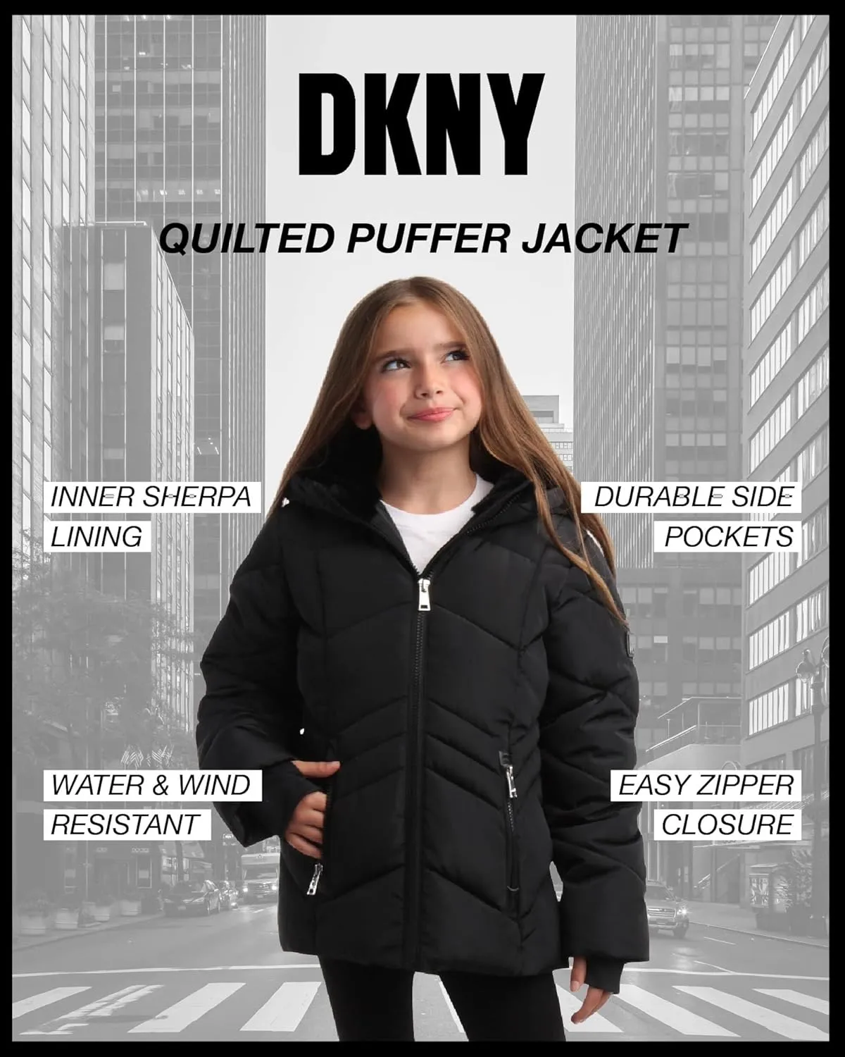 DKNY Girls' Winter Coat - Sherpa Fur Lined Heavyweight Quilted Puffer Parka - Insulated Winter Ski Jacket for Girls (4-16)