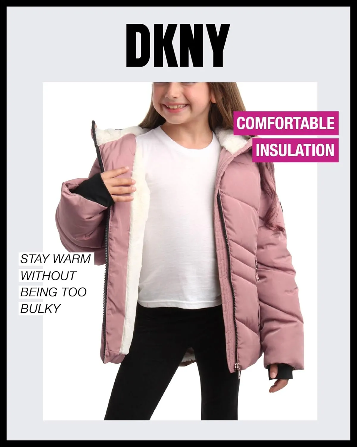 DKNY Girls' Winter Coat - Sherpa Fur Lined Heavyweight Quilted Puffer Parka - Insulated Winter Ski Jacket for Girls (4-16)