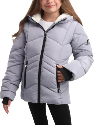 DKNY Girls' Winter Coat - Sherpa Fur Lined Heavyweight Quilted Puffer Parka - Insulated Winter Ski Jacket for Girls (4-16)