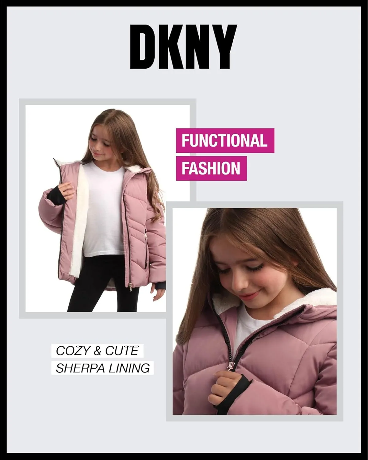 DKNY Girls' Winter Coat - Sherpa Fur Lined Heavyweight Quilted Puffer Parka - Insulated Winter Ski Jacket for Girls (4-16)