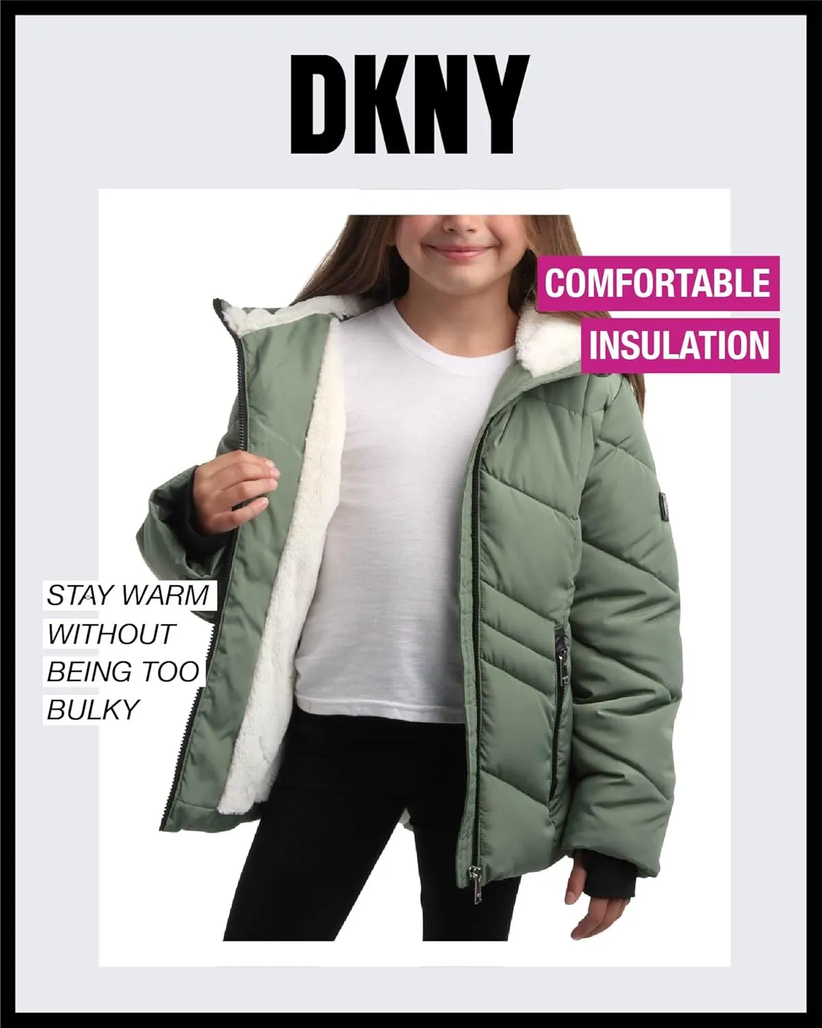 DKNY Girls' Winter Coat - Sherpa Fur Lined Heavyweight Quilted Puffer Parka - Insulated Winter Ski Jacket for Girls (4-16)