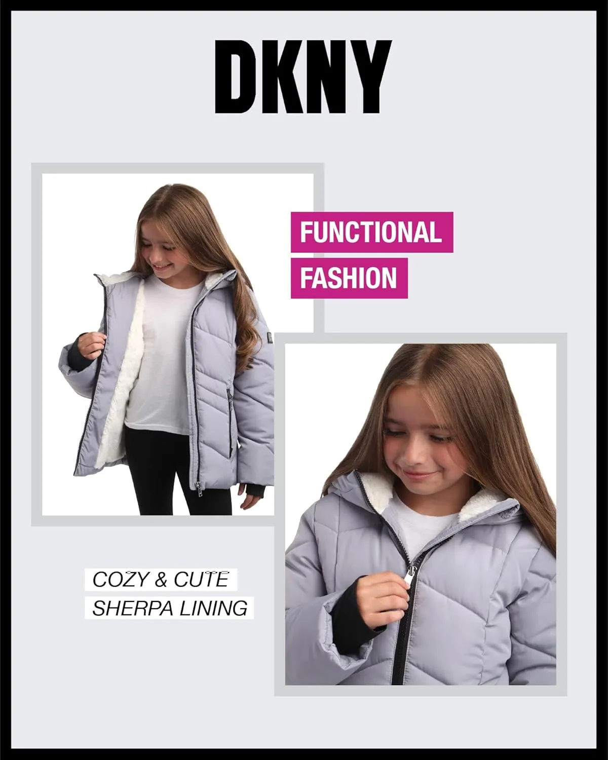 DKNY Girls' Winter Coat - Sherpa Fur Lined Heavyweight Quilted Puffer Parka - Insulated Winter Ski Jacket for Girls (4-16)