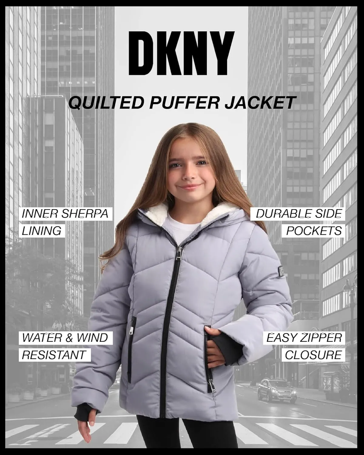 DKNY Girls' Winter Coat - Sherpa Fur Lined Heavyweight Quilted Puffer Parka - Insulated Winter Ski Jacket for Girls (4-16)