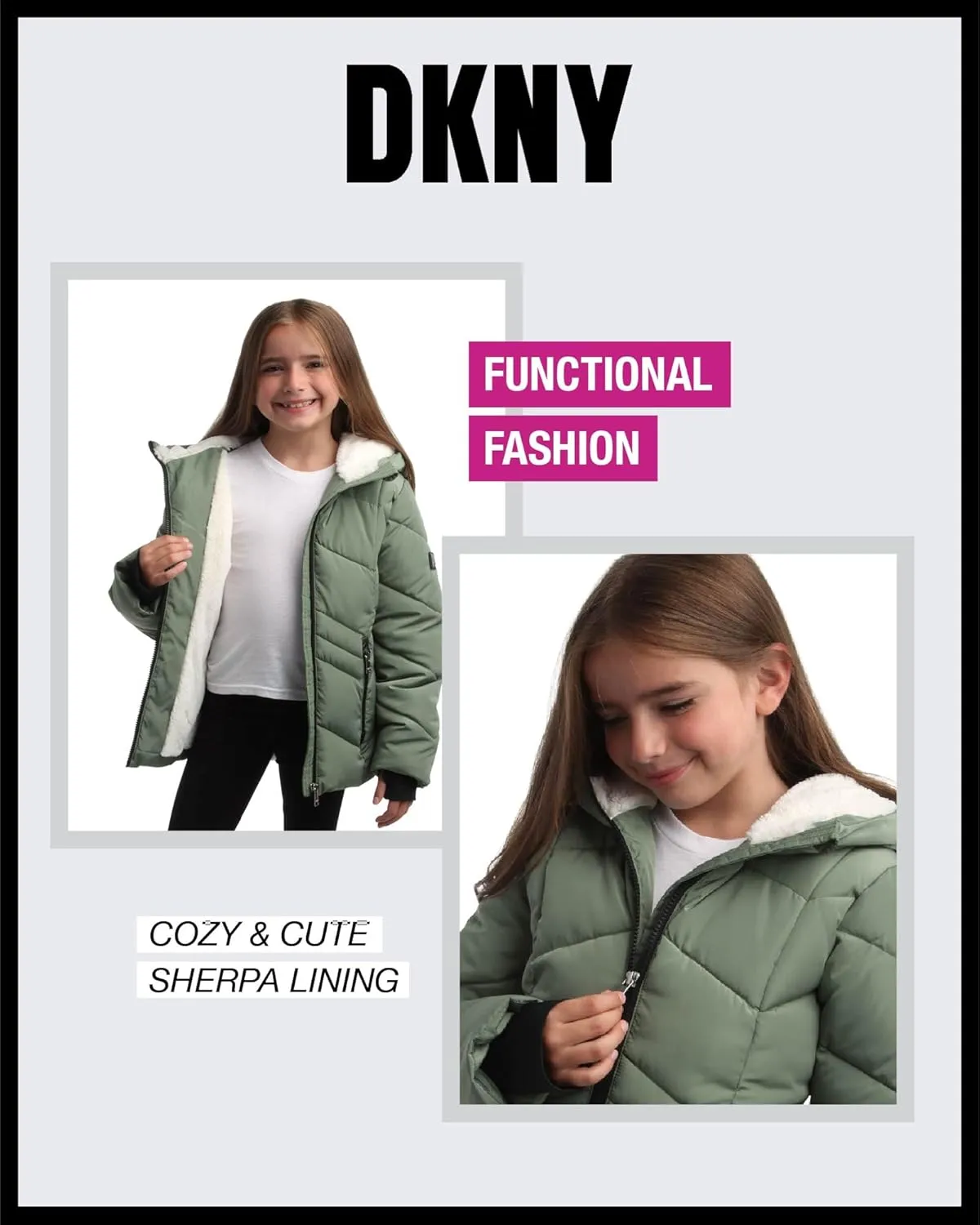 DKNY Girls' Winter Coat - Sherpa Fur Lined Heavyweight Quilted Puffer Parka - Insulated Winter Ski Jacket for Girls (4-16)