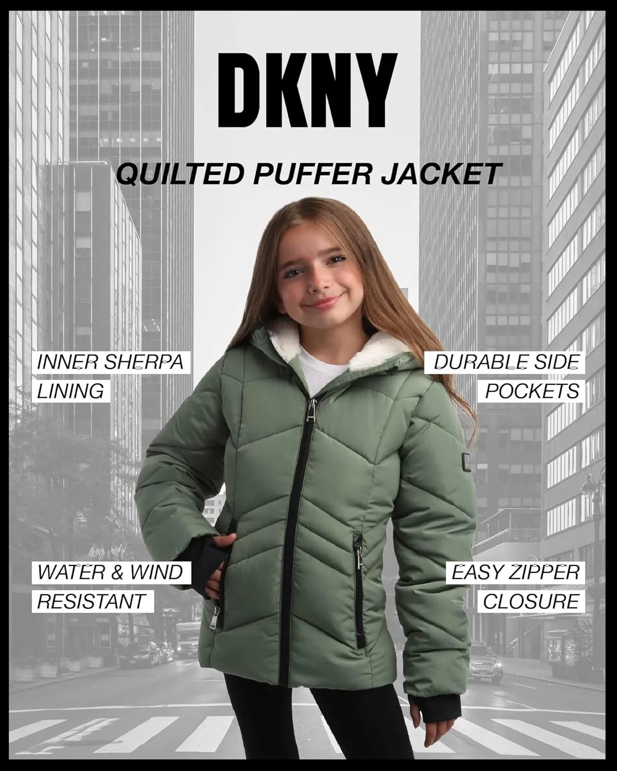 DKNY Girls' Winter Coat - Sherpa Fur Lined Heavyweight Quilted Puffer Parka - Insulated Winter Ski Jacket for Girls (4-16)