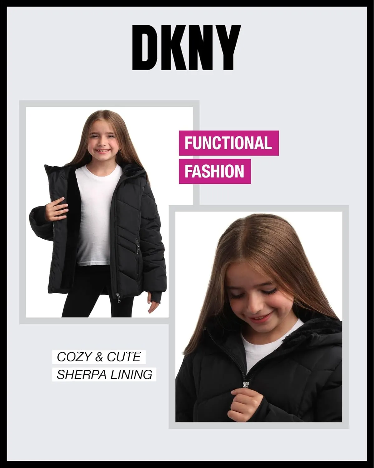 DKNY Girls' Winter Coat - Sherpa Fur Lined Heavyweight Quilted Puffer Parka - Insulated Winter Ski Jacket for Girls (4-16)