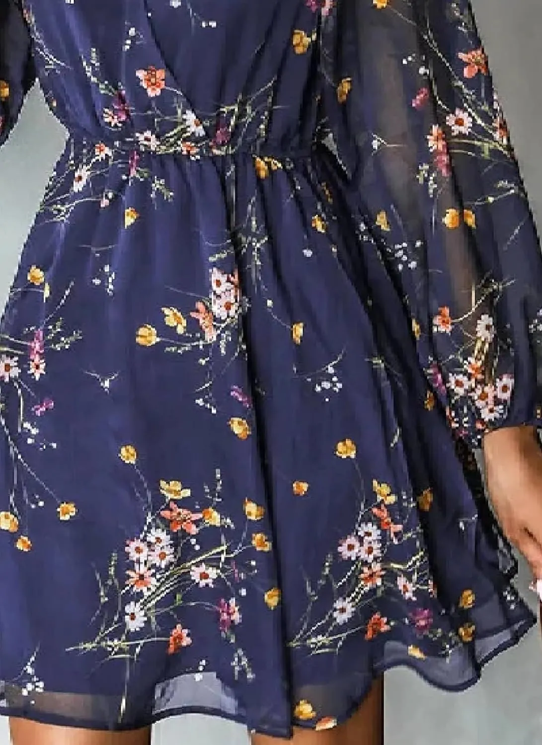 Dress for Women Long Sleeve Summer Deep V Neck 2025 Ruffle Floral Flowy Mini Dress