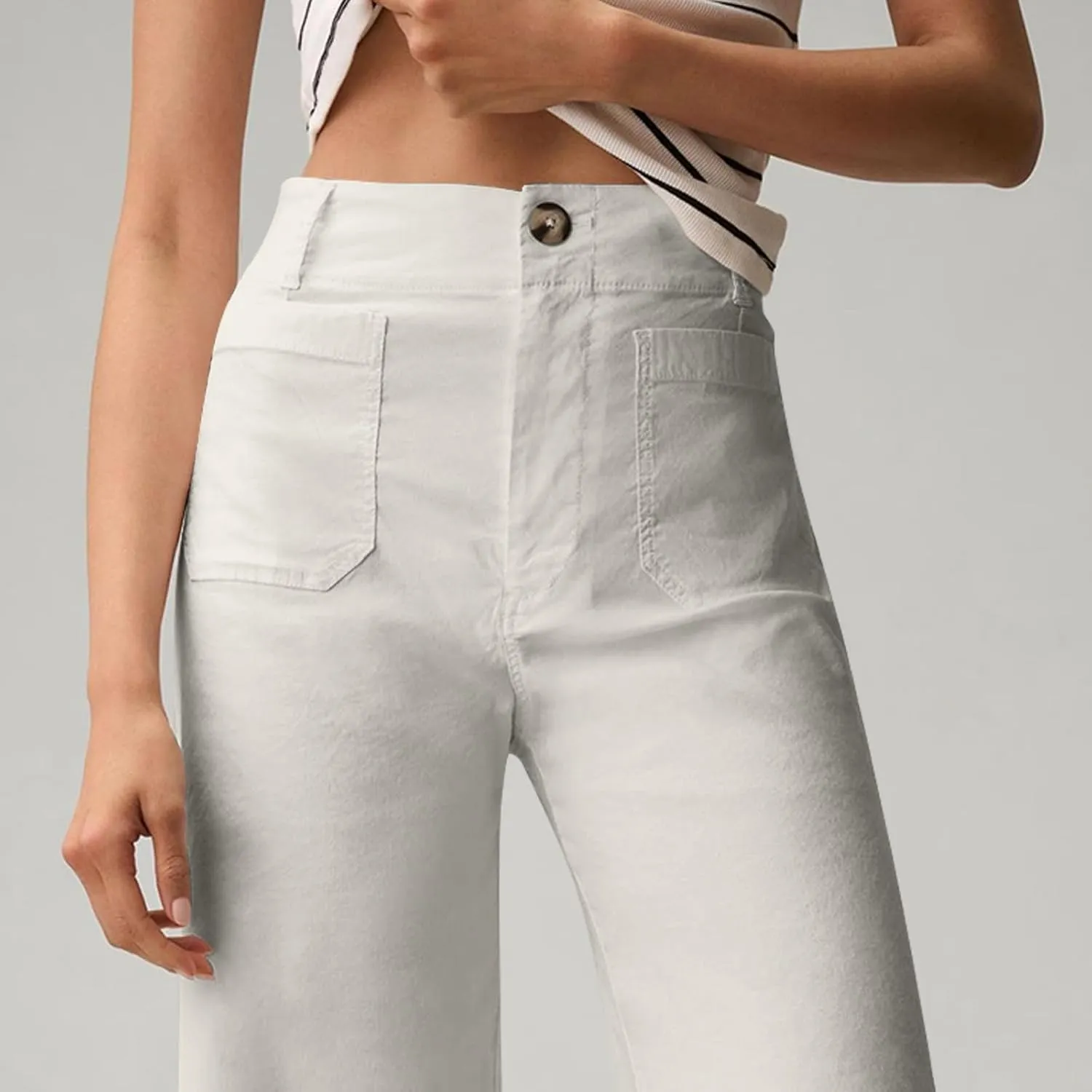 Dress Pants Women Tummy Control High Waist Chino Work Pants Business Casual Wide Leg Trousers Slacks Ankle Jeans