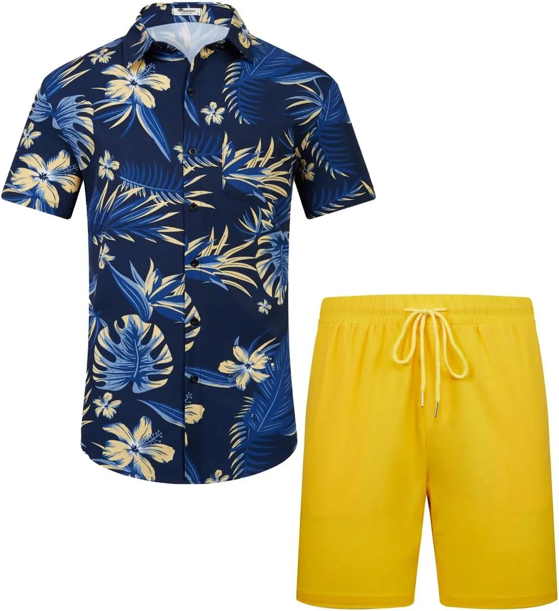 EISHOPEER Men's Flower Shirt Hawaiian Sets Casual Button Down Short Sleeve Shirt and Solid Quick Dry Beach Shorts S-3XL