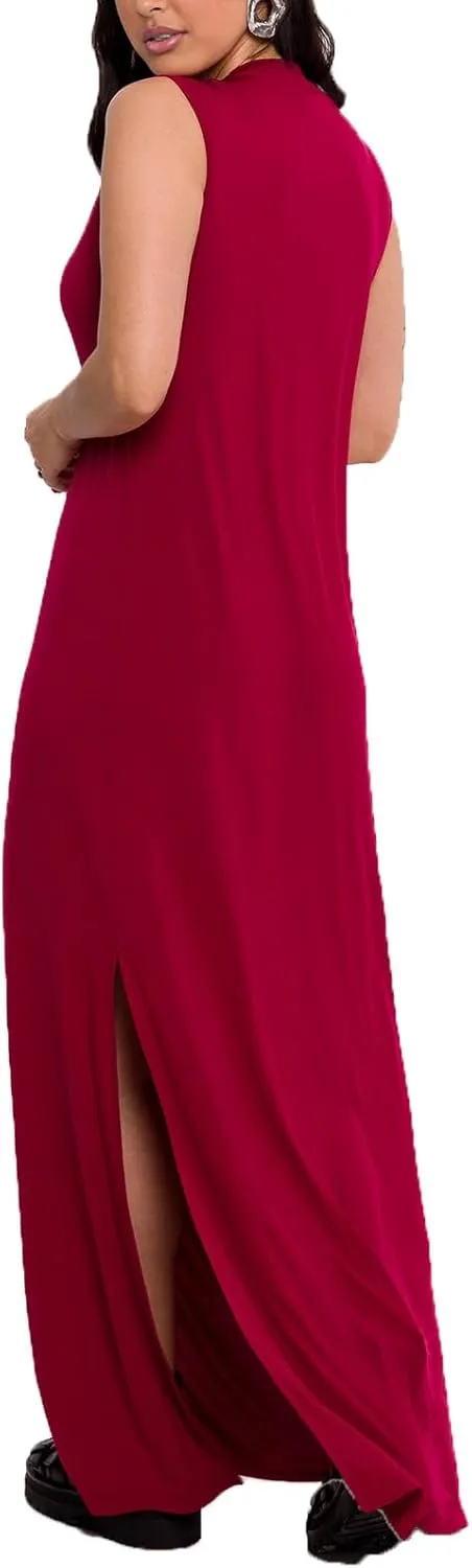 Ekaliy Women Summer Casual Sleeveless Sundress V-Neck Floral Party Maxi Long Beach Dress Vacation Outfits