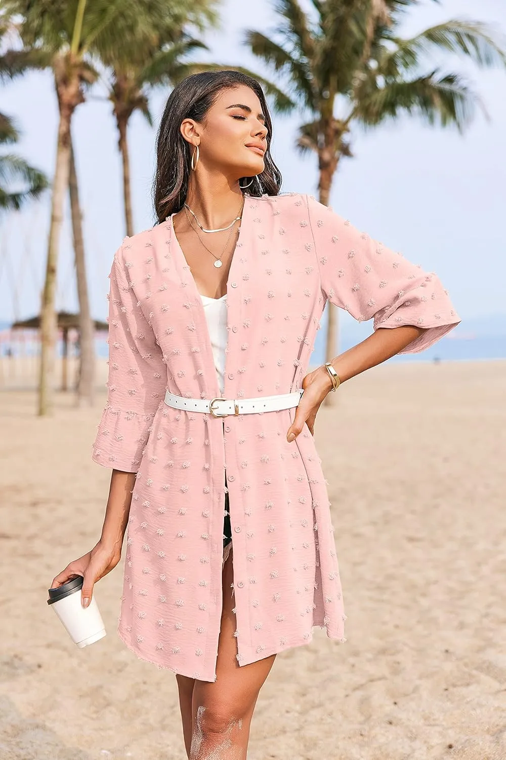 ELESOL Women's Swimsuit Coverup Button Down Beach Cover Ups Shirt Dress Summer Casual Oversized Vacation Swimwear