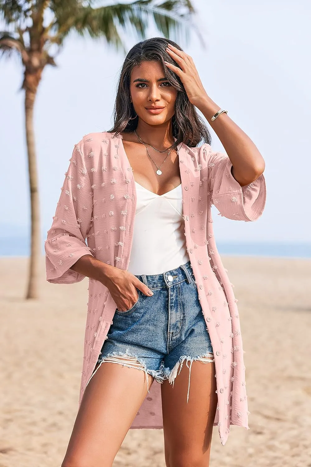 ELESOL Women's Swimsuit Coverup Button Down Beach Cover Ups Shirt Dress Summer Casual Oversized Vacation Swimwear