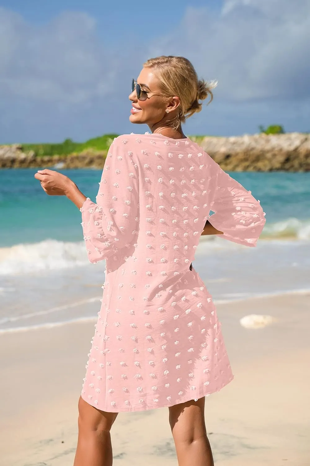 ELESOL Women's Swimsuit Coverup Button Down Beach Cover Ups Shirt Dress Summer Casual Oversized Vacation Swimwear