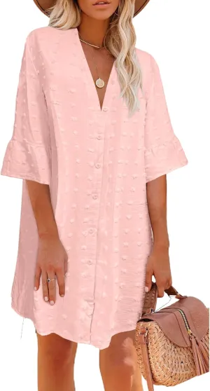 ELESOL Women's Swimsuit Coverup Button Down Beach Cover Ups Shirt Dress Summer Casual Oversized Vacation Swimwear