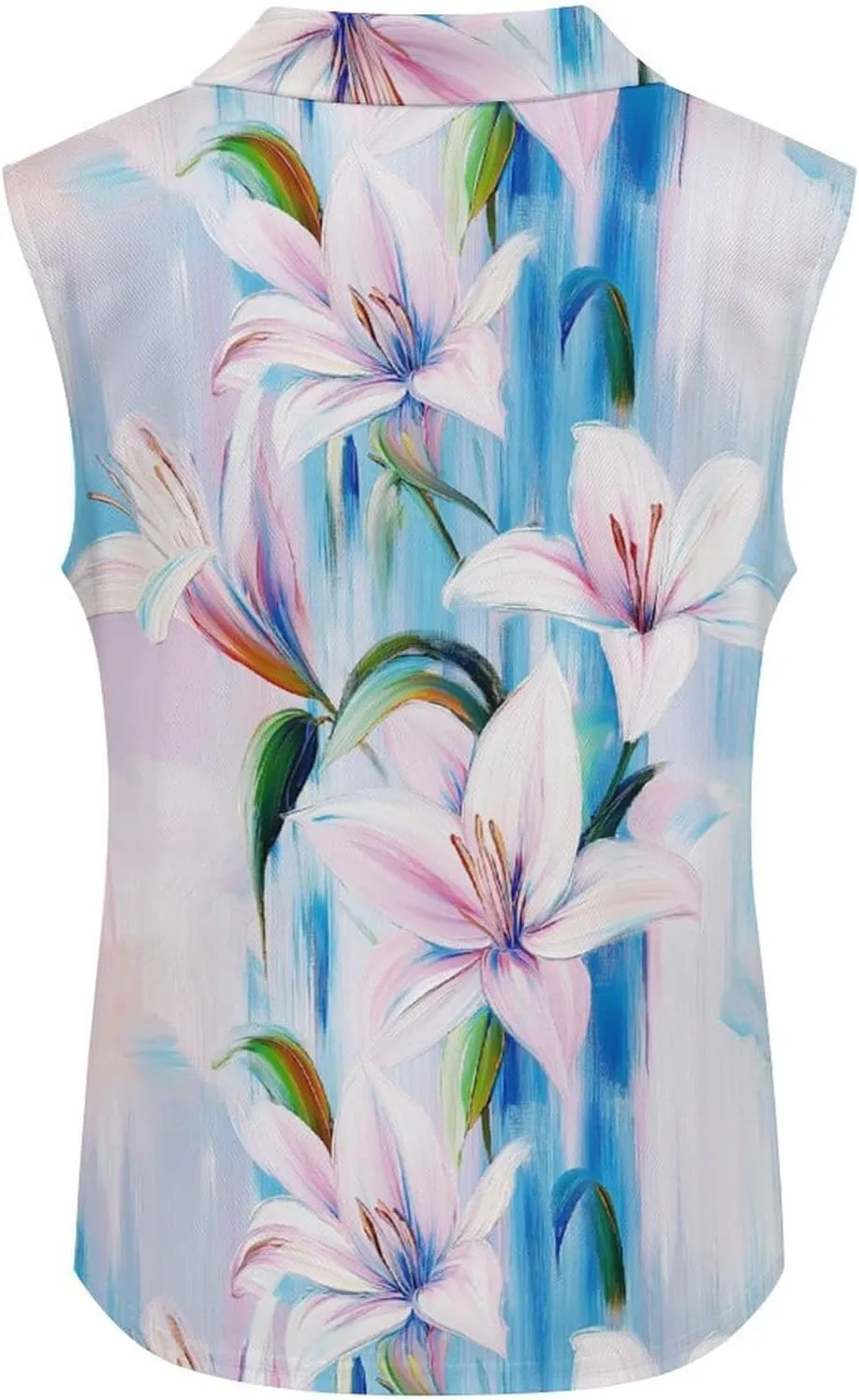 ENLACHIC Women's Golf Shirts Sleeveless Floral Printed Collar V Neck Tank Tops Quick Dry Athletic Tennis Polo Shirt