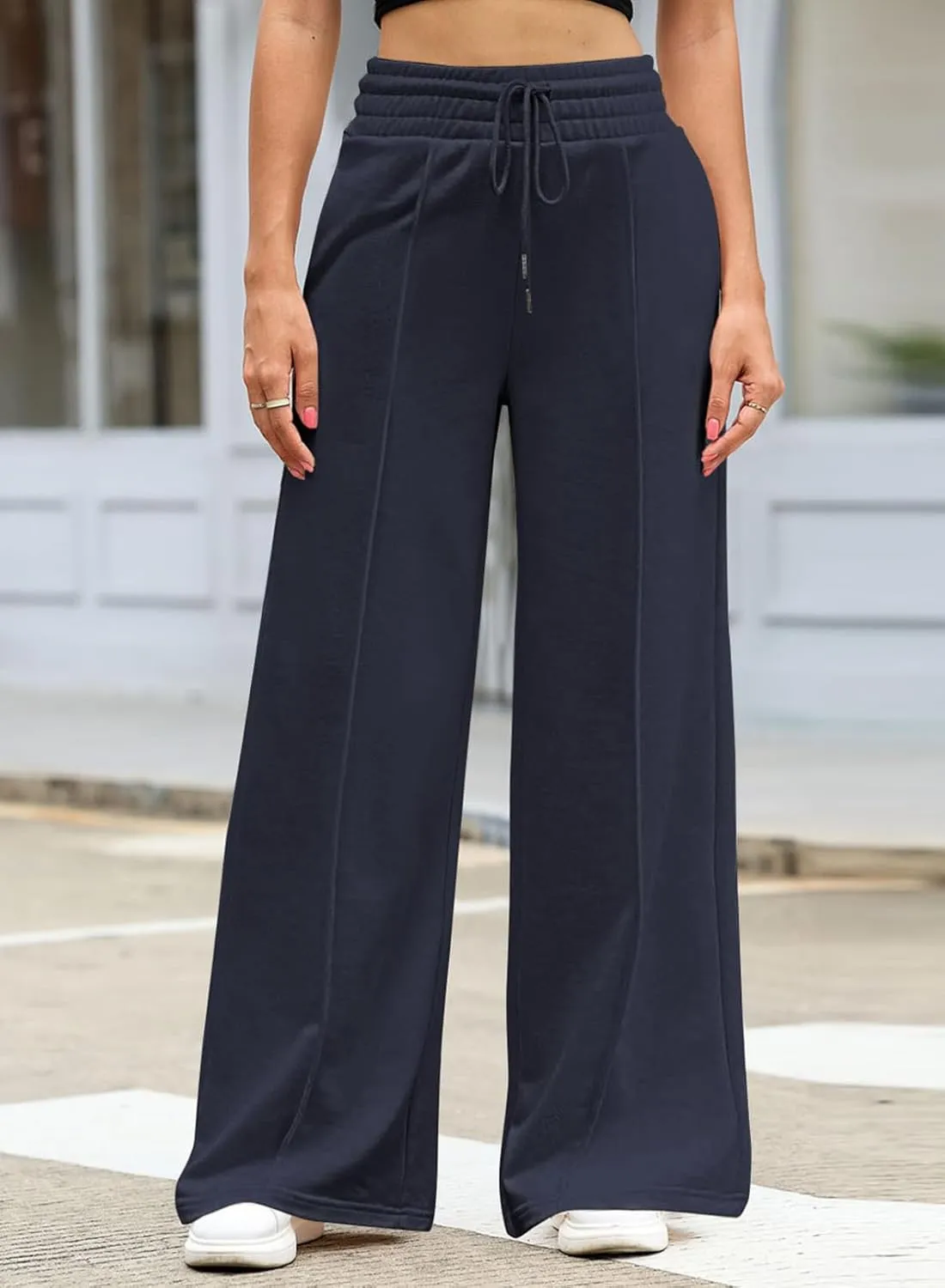 EVALESS Womens High Waisted Baggy Drawstring Sweatpants Casual Wide Leg Pants Long Trouser Slacks with Pockets