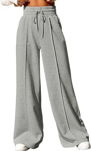 EVALESS Womens High Waisted Baggy Drawstring Sweatpants Casual Wide Leg Pants Long Trouser Slacks with Pockets