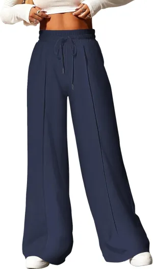 EVALESS Womens High Waisted Baggy Drawstring Sweatpants Casual Wide Leg Pants Long Trouser Slacks with Pockets