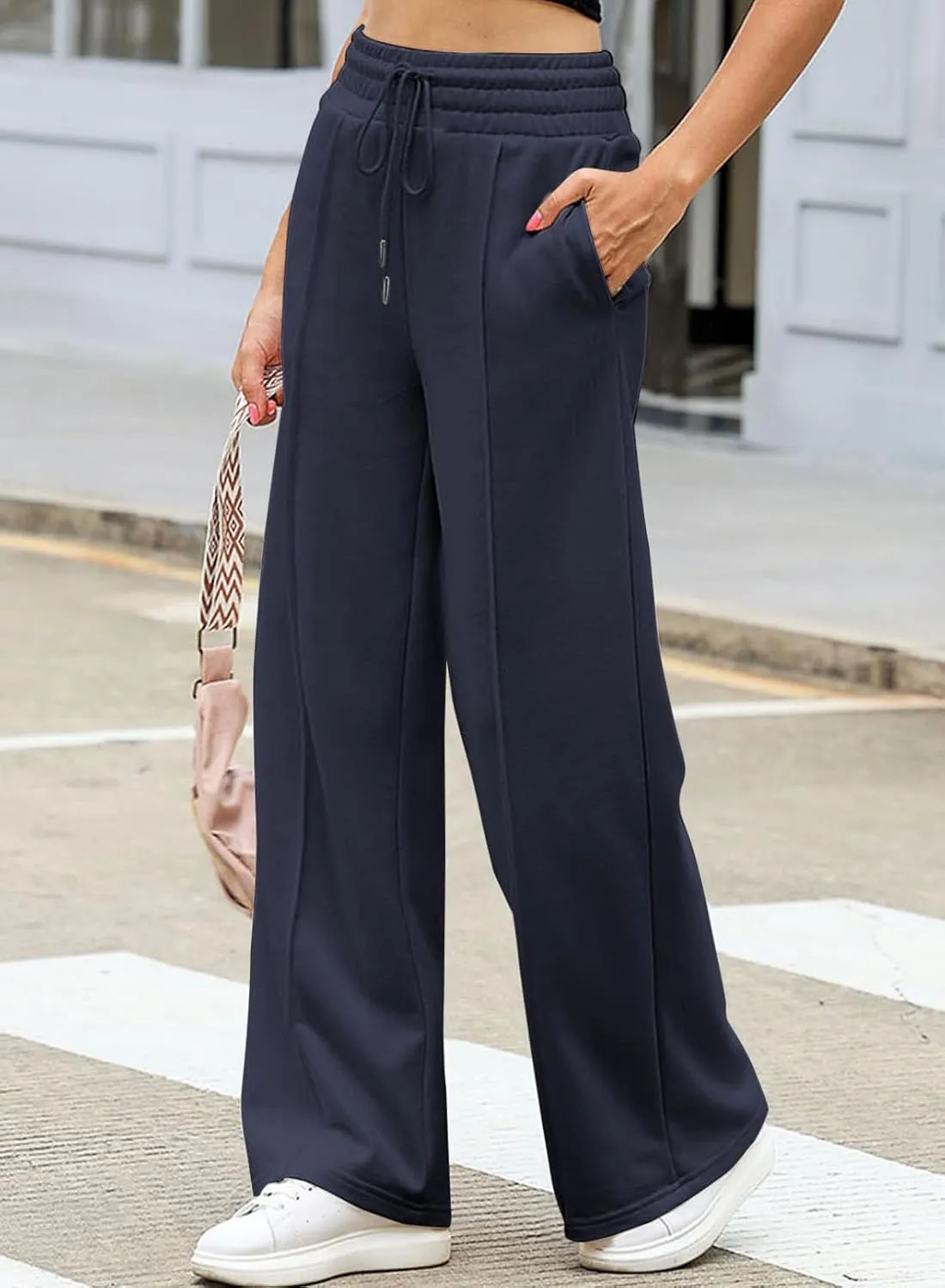 EVALESS Womens High Waisted Baggy Drawstring Sweatpants Casual Wide Leg Pants Long Trouser Slacks with Pockets