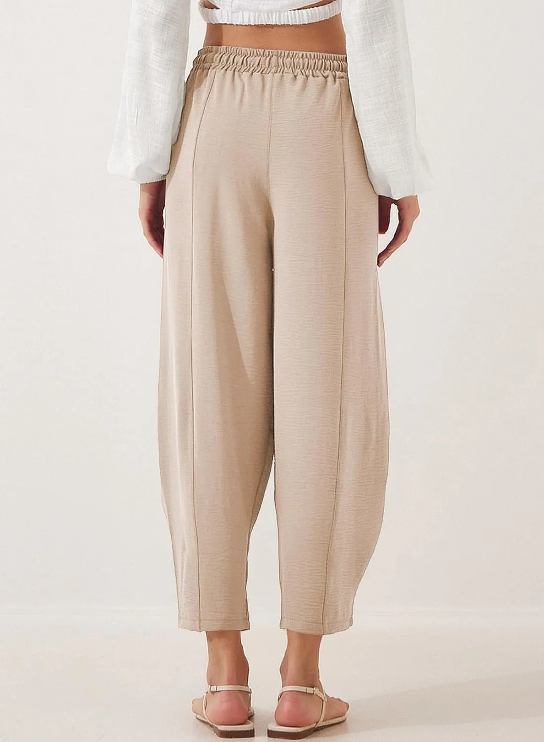 EVALESS Women's Summer High Waisted Baggy Pants Casual Ankle Length Trouser Slacks with Pockets