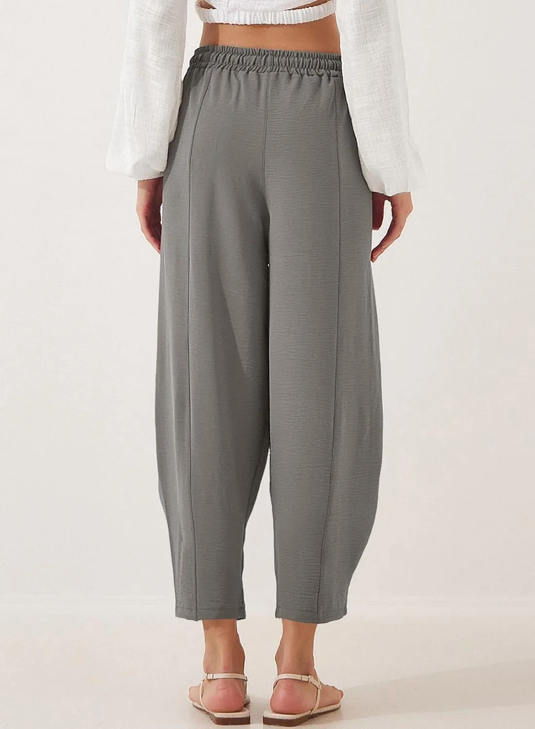 EVALESS Women's Summer High Waisted Baggy Pants Casual Ankle Length Trouser Slacks with Pockets