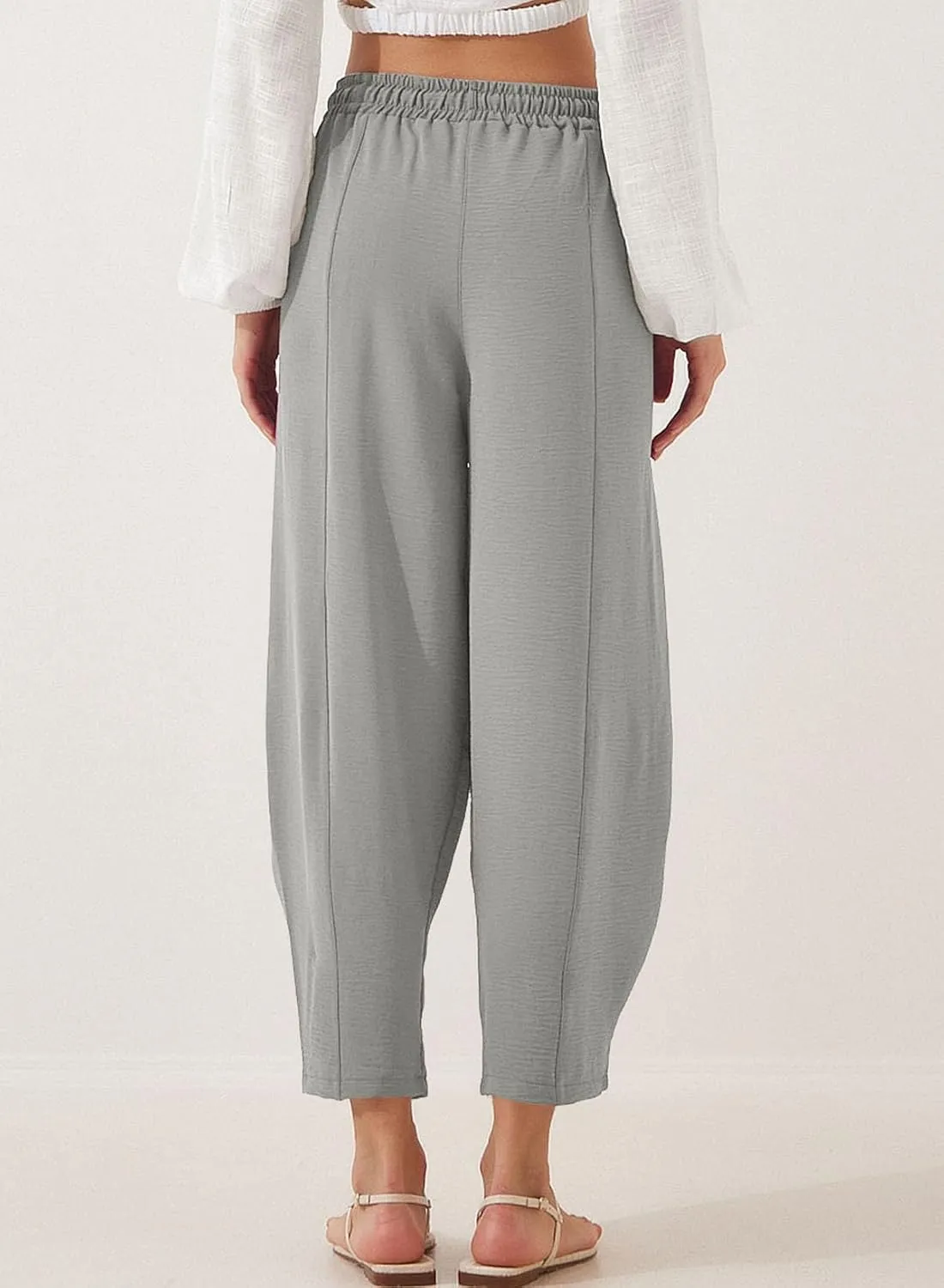 EVALESS Women's Summer High Waisted Baggy Pants Casual Ankle Length Trouser Slacks with Pockets