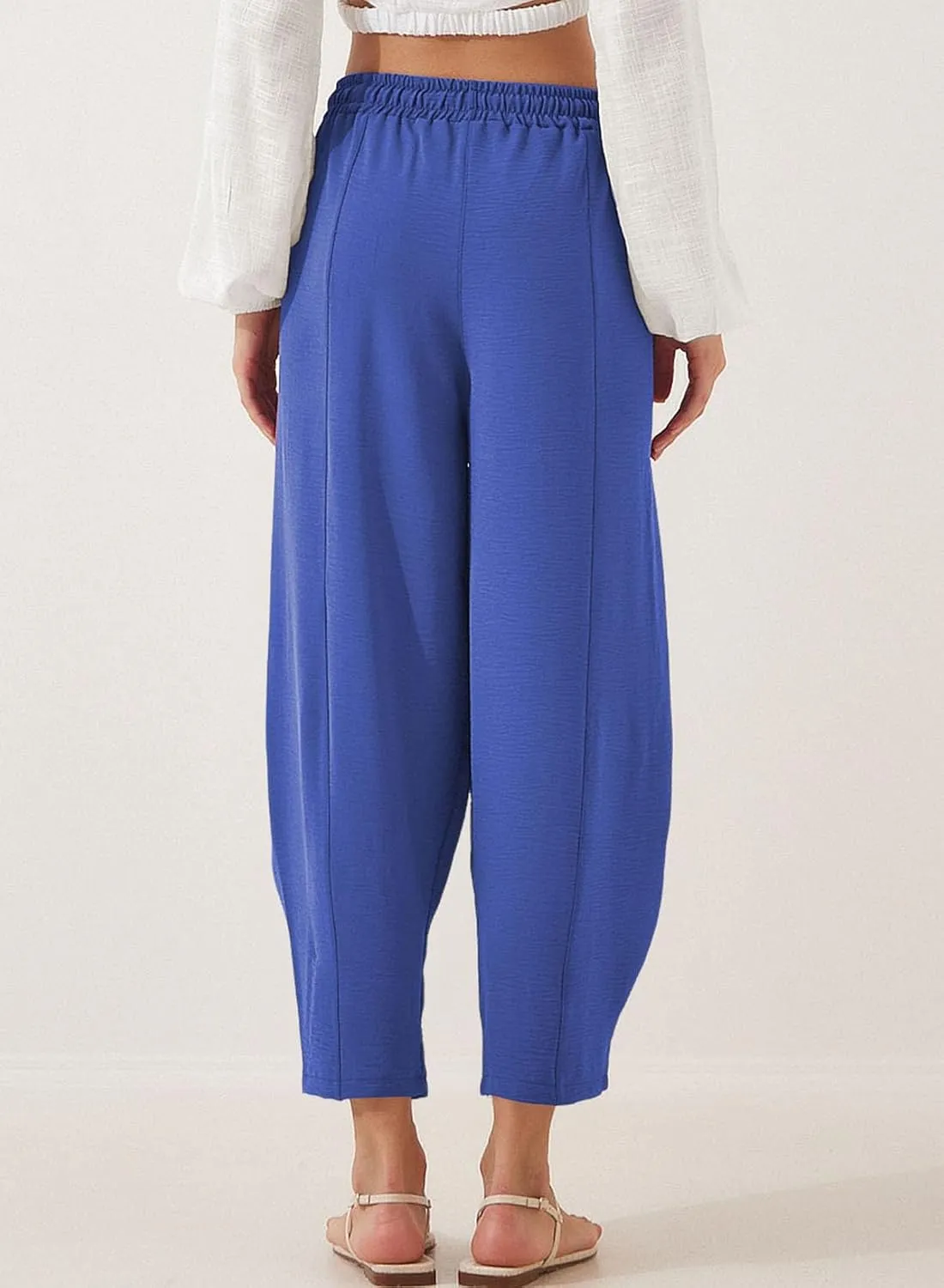EVALESS Women's Summer High Waisted Baggy Pants Casual Ankle Length Trouser Slacks with Pockets