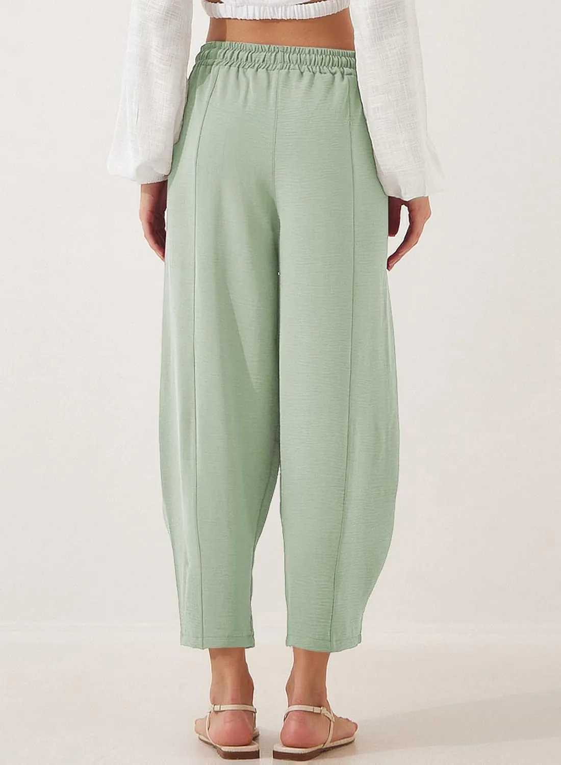 EVALESS Women's Summer High Waisted Baggy Pants Casual Ankle Length Trouser Slacks with Pockets